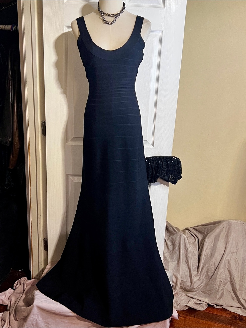 Herve Leger Iconic Black Scoop Neck Bandage Body Con Maxi Dress $1400 M
